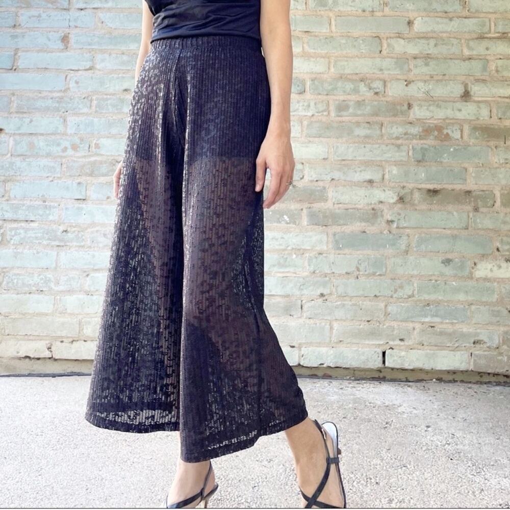 ZARA Brown Animal Print Wide Leg Mesh Pull On Culottes Size S